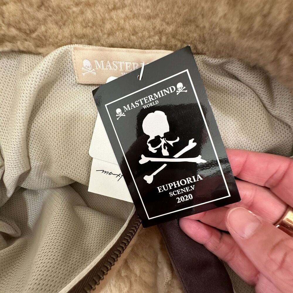 NWT Mastermind World Beige & Brown Cashmere Sherpa Jacket Skull & Crossbone Back - Picture 7 of 16